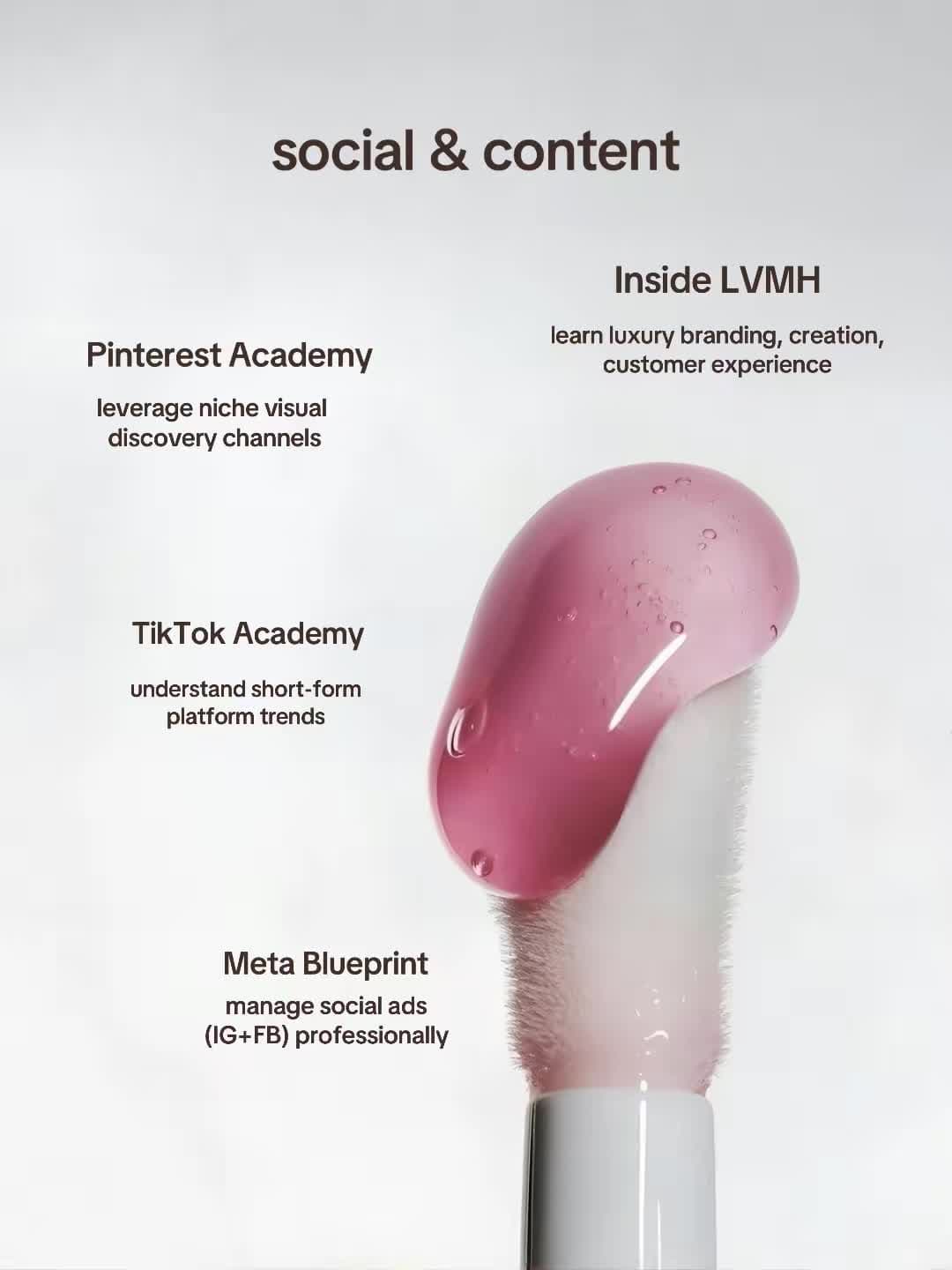 Slide 2 grouping social and content certifications from Pinterest, LVMH, TikTok, and Meta.
