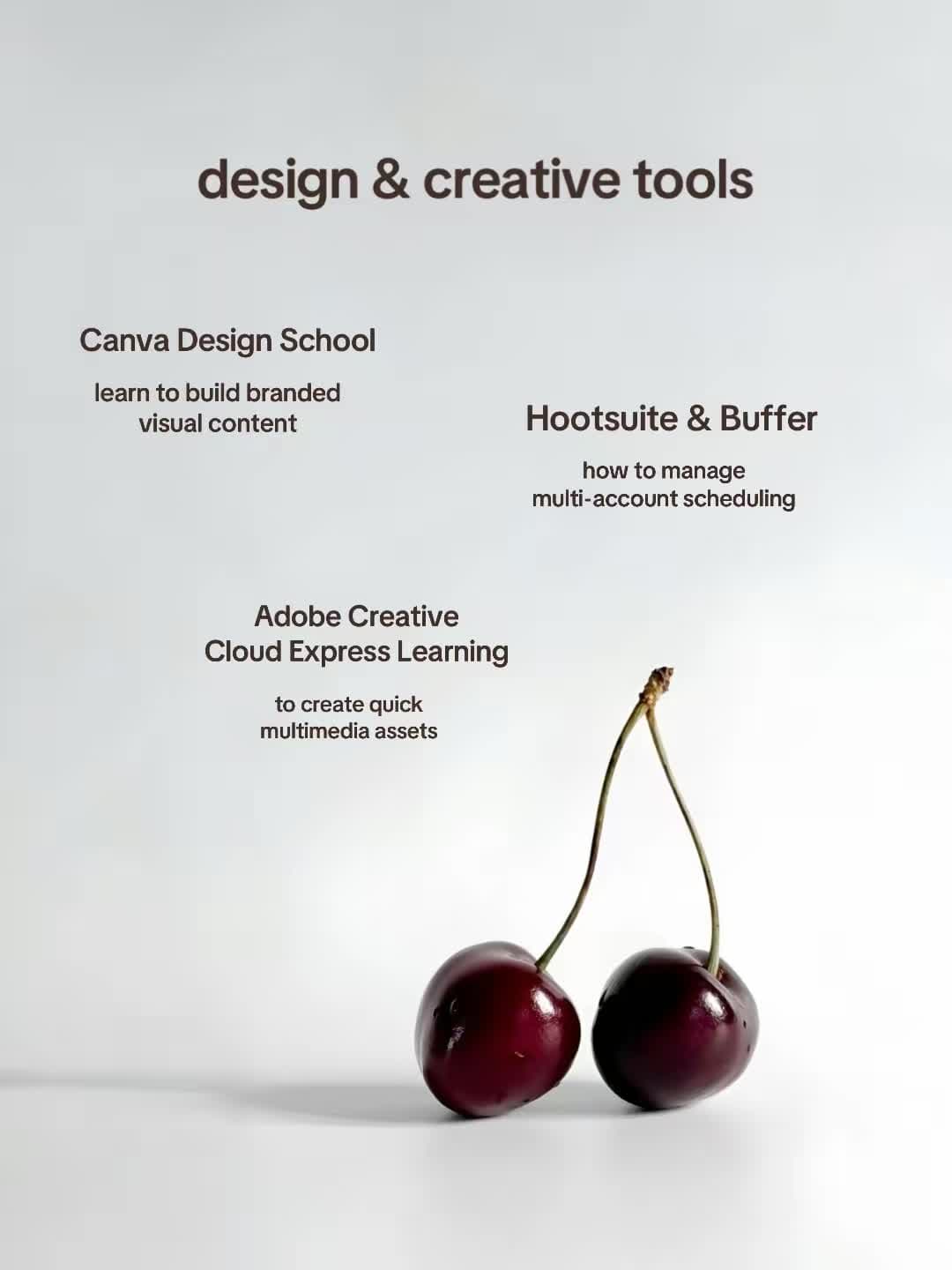 Slide 5 grouping design and creative tools courses from Canva, Hootsuite, Buffer, and Adobe.